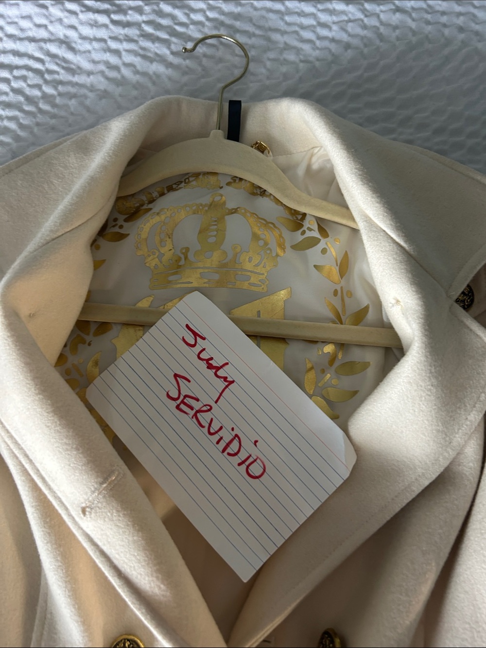 Guess Cream Double-Breasted Pea Coat with beautiful Decorative Belt Buckle! - Picture 5 of 8